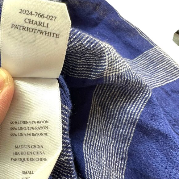 Rails Charli Linen Blend Button-Down Shirt Patriot Blue White Size Small - Picture 9 of 12
